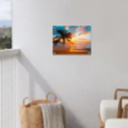 Palm - Zonsondergang - Horizon - Strand - Zee - Tropisch tuinposter los doek klein -sfeer8