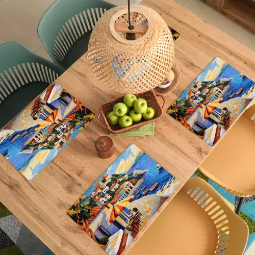 Kustdorp - Huisjes - Mozaïek - Zee Placemat vinyl groot -zzsfeer5_Kitchenyeah-website