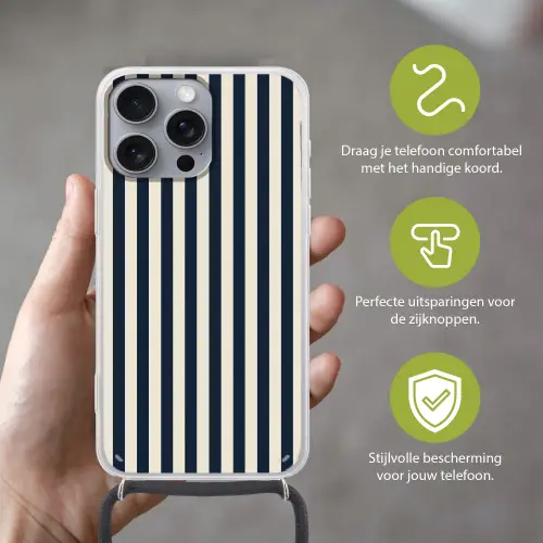 Verticale strepen - Blauw - Crème Hoesje iPhone 16 Pro Max met koord klein 804 -sfeer2_NL