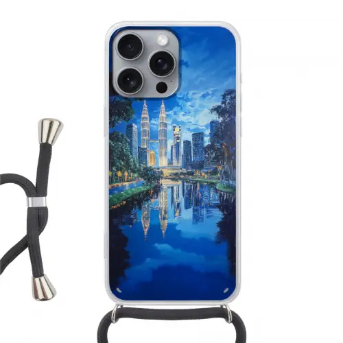 Stad Kuala Lumpur - Skyline - Wolkenkrabbers - Water Hoesje iPhone 16 Pro Max met koord klein -3d