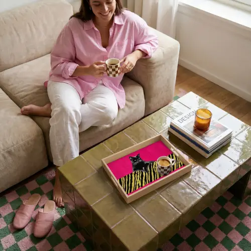 Kat - Baas - Roze - Tijgerprint Dienblad Rechthoek middel -sfeer3