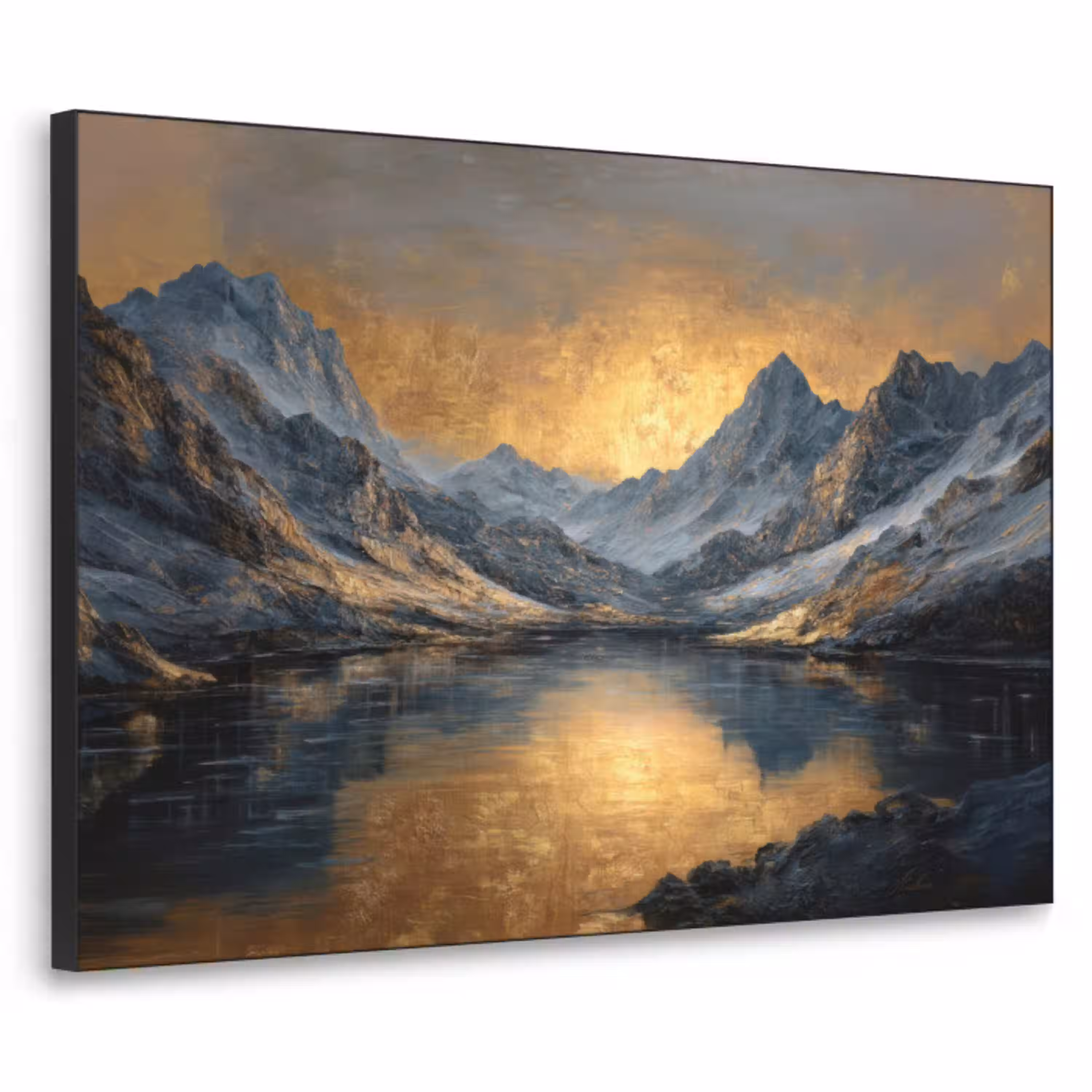 Berglandschap met Gouden Zonsondergang Textielframe - compleet frame klein -3d