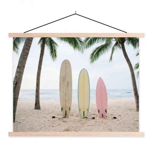 Surfboard - Palmbomen - Kleurrijk textielposter latten blank klein -3d