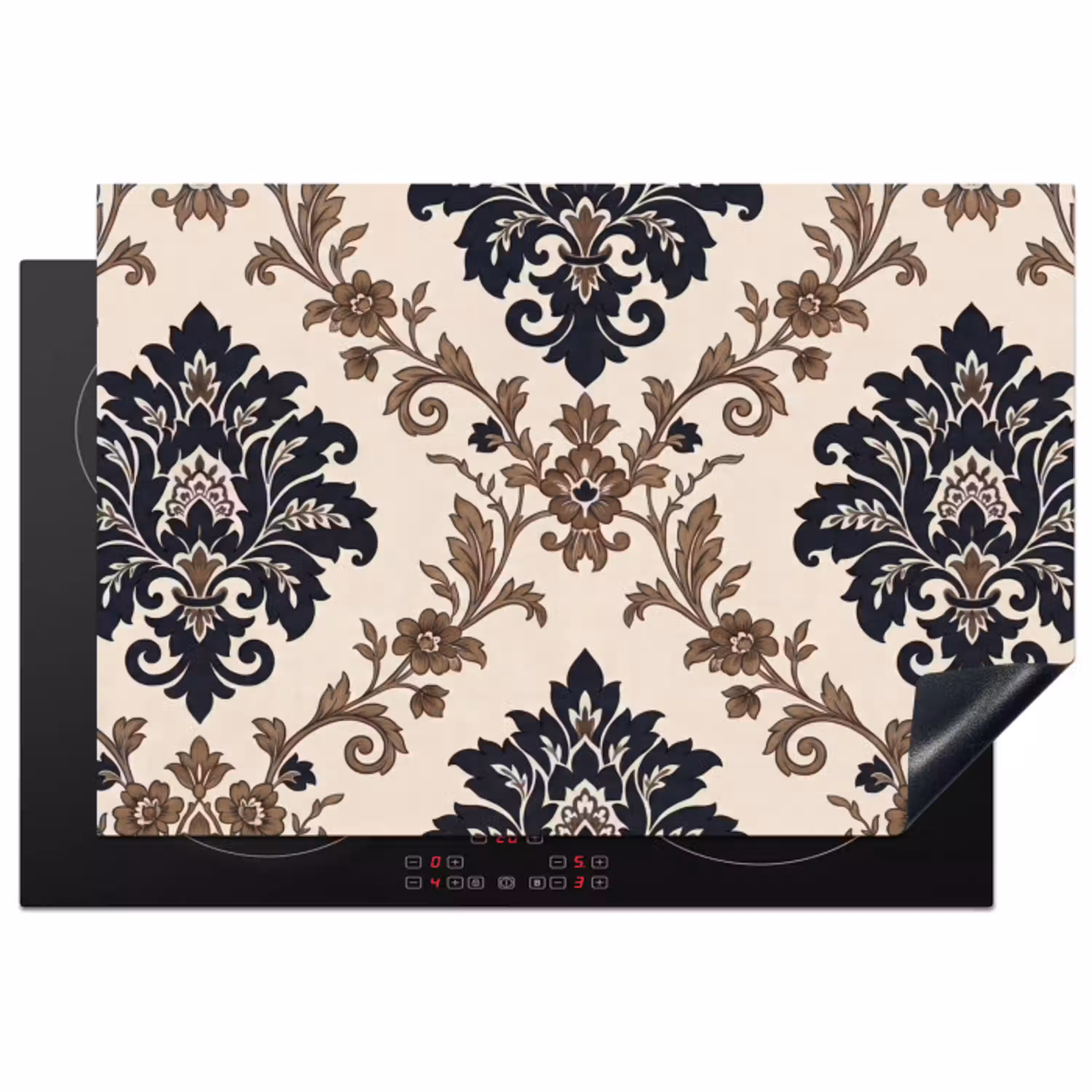 Patroon - Floraal - Klassiek - Beige-blauw Inductie beschermer vinyl 3mm klein -3d