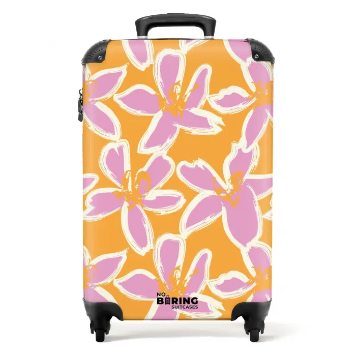 Pastel bloemen - Roze met oranje NBS - Handbagage koffer - Kinderen Unisex middel -productfoto_recht