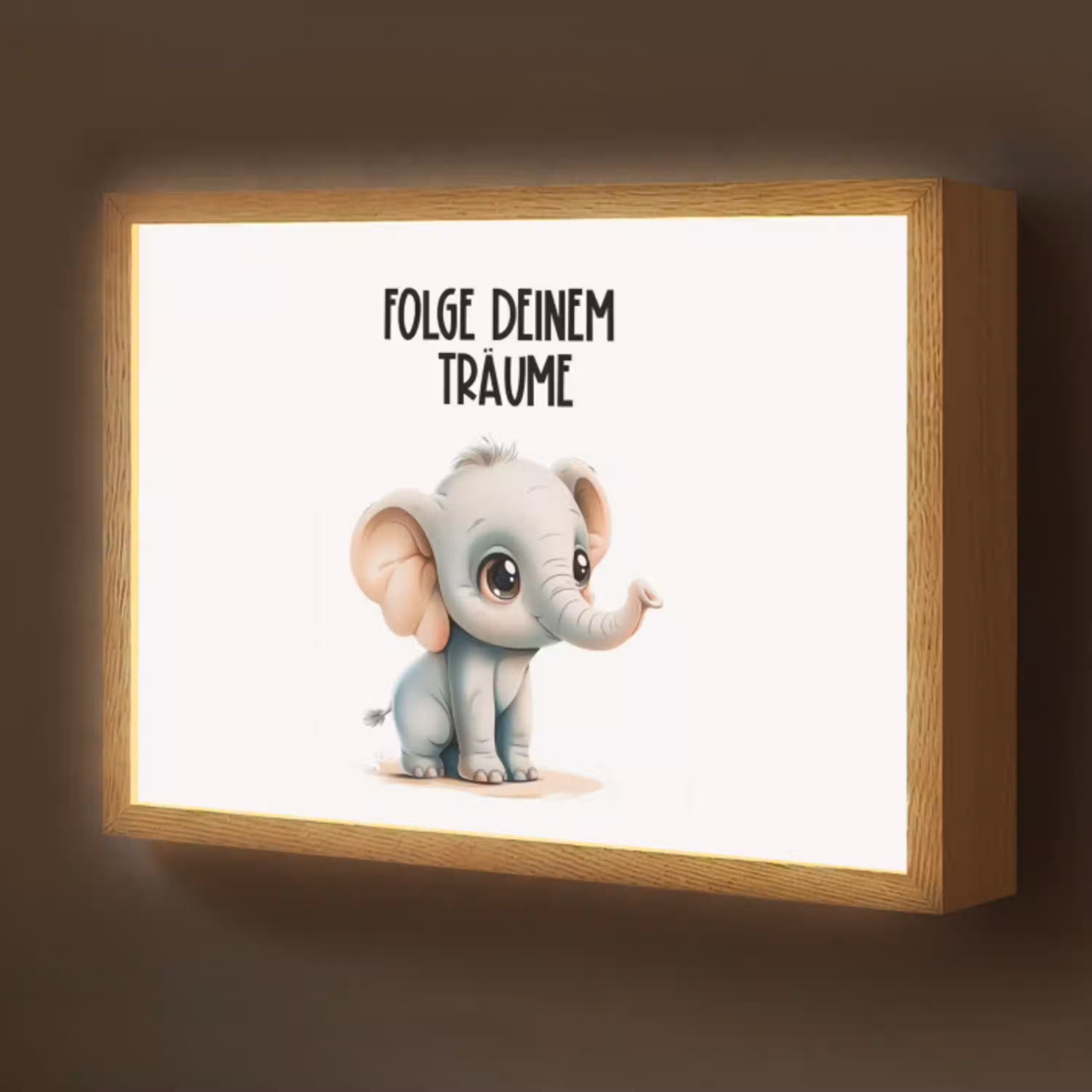 Olifant - Volg je dromen - Quote - Dier Light Box met batterij (Wandlamp kind) middel -z3d_website