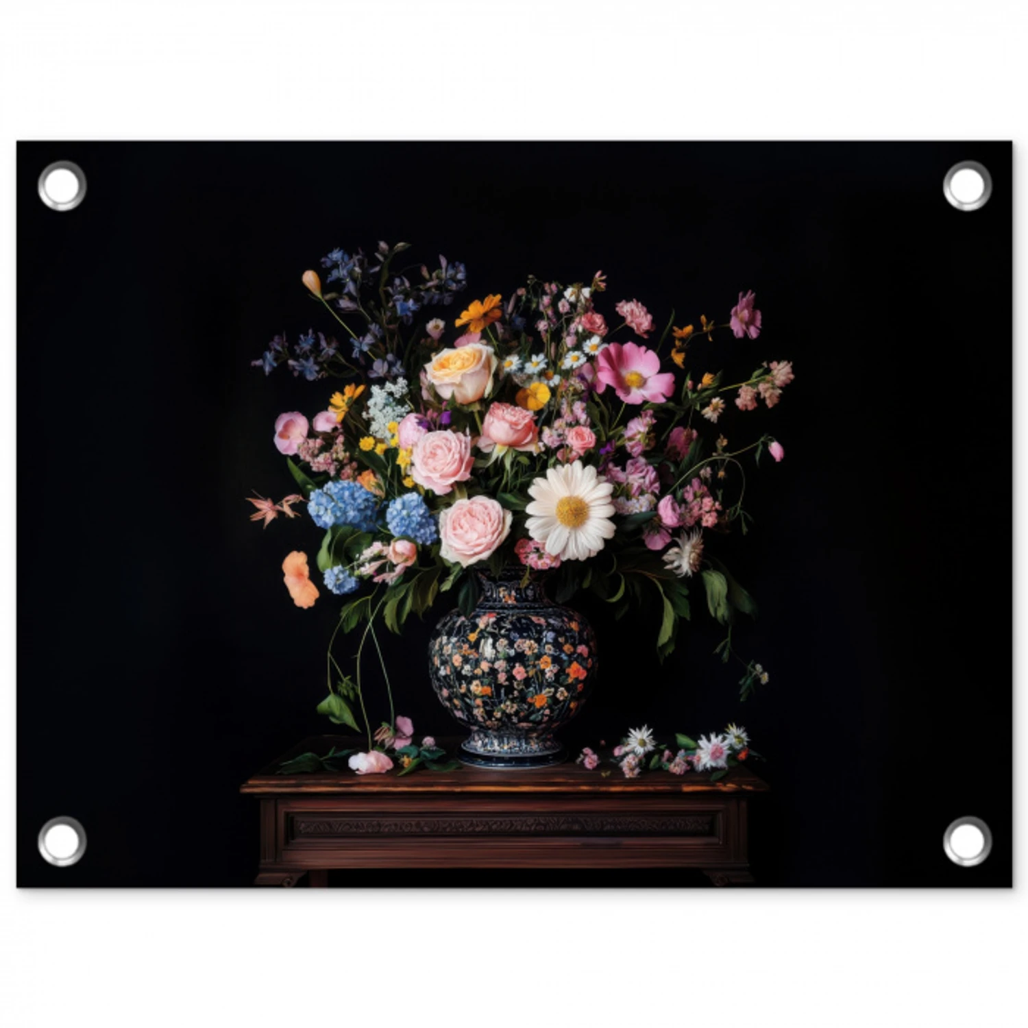 Bloemenvaas - Hout - Bloemen - Boeket tuinposter los doek klein -3d