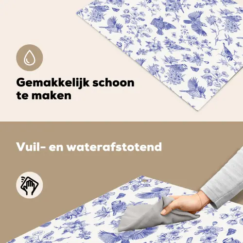 Birds - Flowers - Blue Inductie beschemer met haakjes klein 777 -ky-schoon-nl