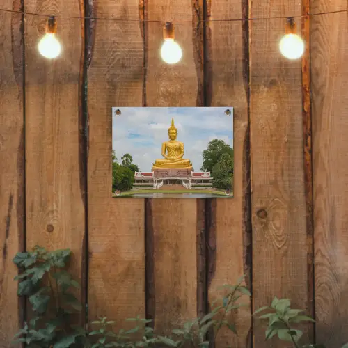 Boeddha - Buddha beeld - Goud - Religie tuinposter los doek klein -sfeer1