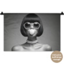 Vrouw - Zwart Wit - Ketting - Zonnebril Wandkleed katoen klein -t3d_DE