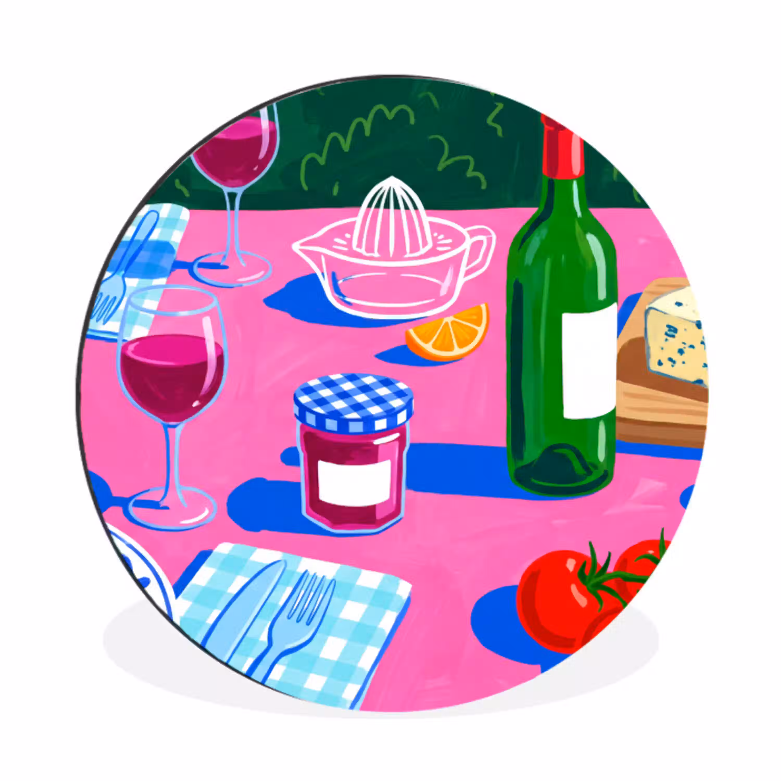 Eten - Tafel - Illustratie Wandcirkel aluminium klein -3d