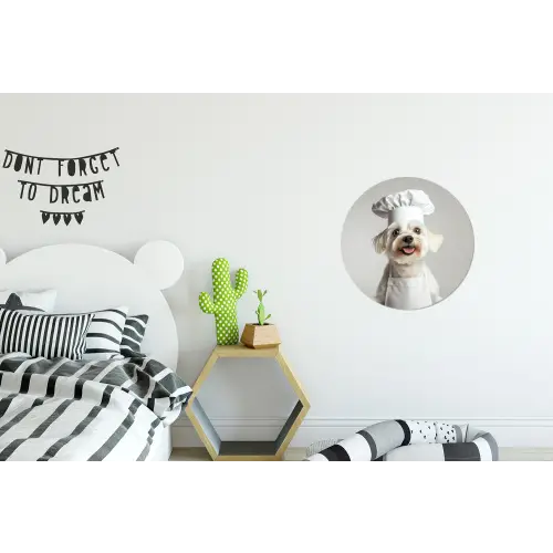 Hond - Wit - Kok Wandcirkel aluminium klein -kinderkamer