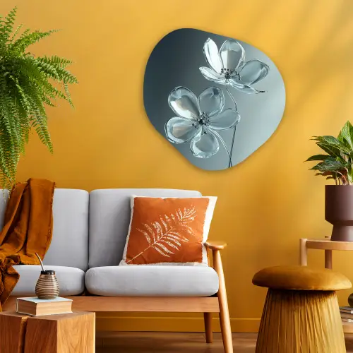 Kristal - Bloemen - Grijs Wandcirkel Organisch Plexiglas middel -sfeer4