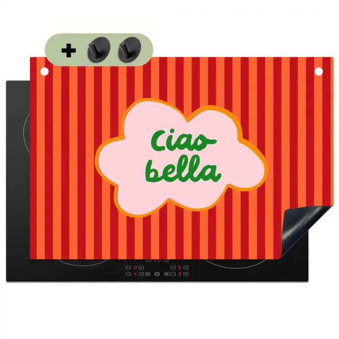 Ciao bella - Tekstwolk - Strepen - Oranje Inductie beschemer met haakjes klein -3d