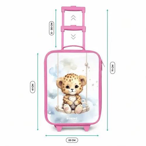 Cheeta welpje op een schommel in de wolken Kinderkoffer - Roze klein -productfoto_formaten