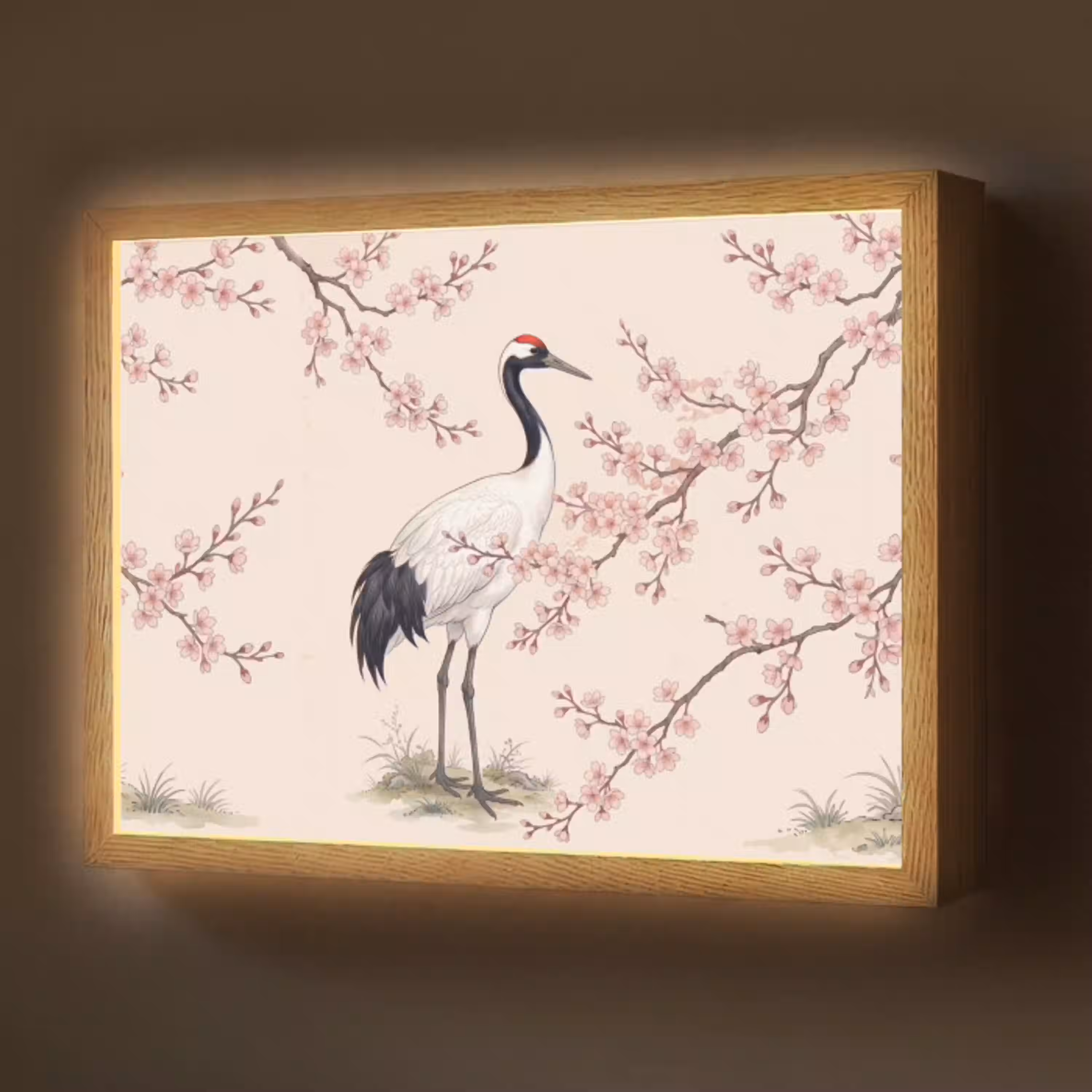 Aziatisch - Kraanvogel - Beige Light Box met batterij (Wandlamp) middel -z3d_website