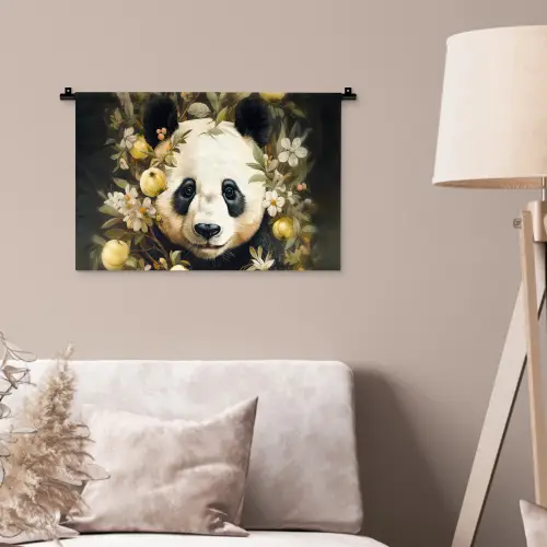 Panda - Pandabeer - Wilde dieren - Natuur - Bloemen Wandkleed katoen klein -sfeer4
