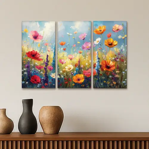 Bloemen - Lente - Kleurrijk - Zomers Canvas - Meerluiken 3 luik klein -sfeer3