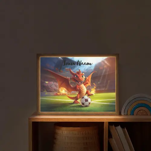 Draak - Voetbal - Vuur - Stadion Light Box met batterij (Wandlamp kind) middel -sfeer1_kind