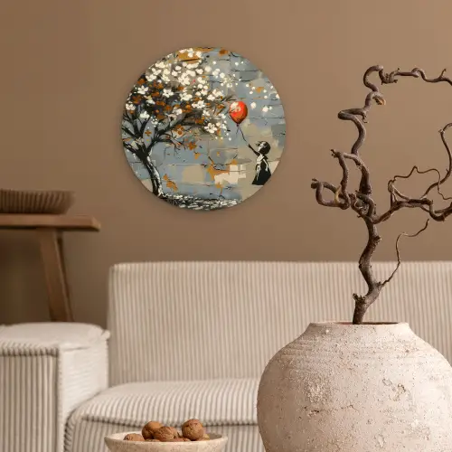 Boom - Graffiti - Banksy Style - Balloon Girl Wandcirkel kunststof plaat 5mm dik klein -sfeer1
