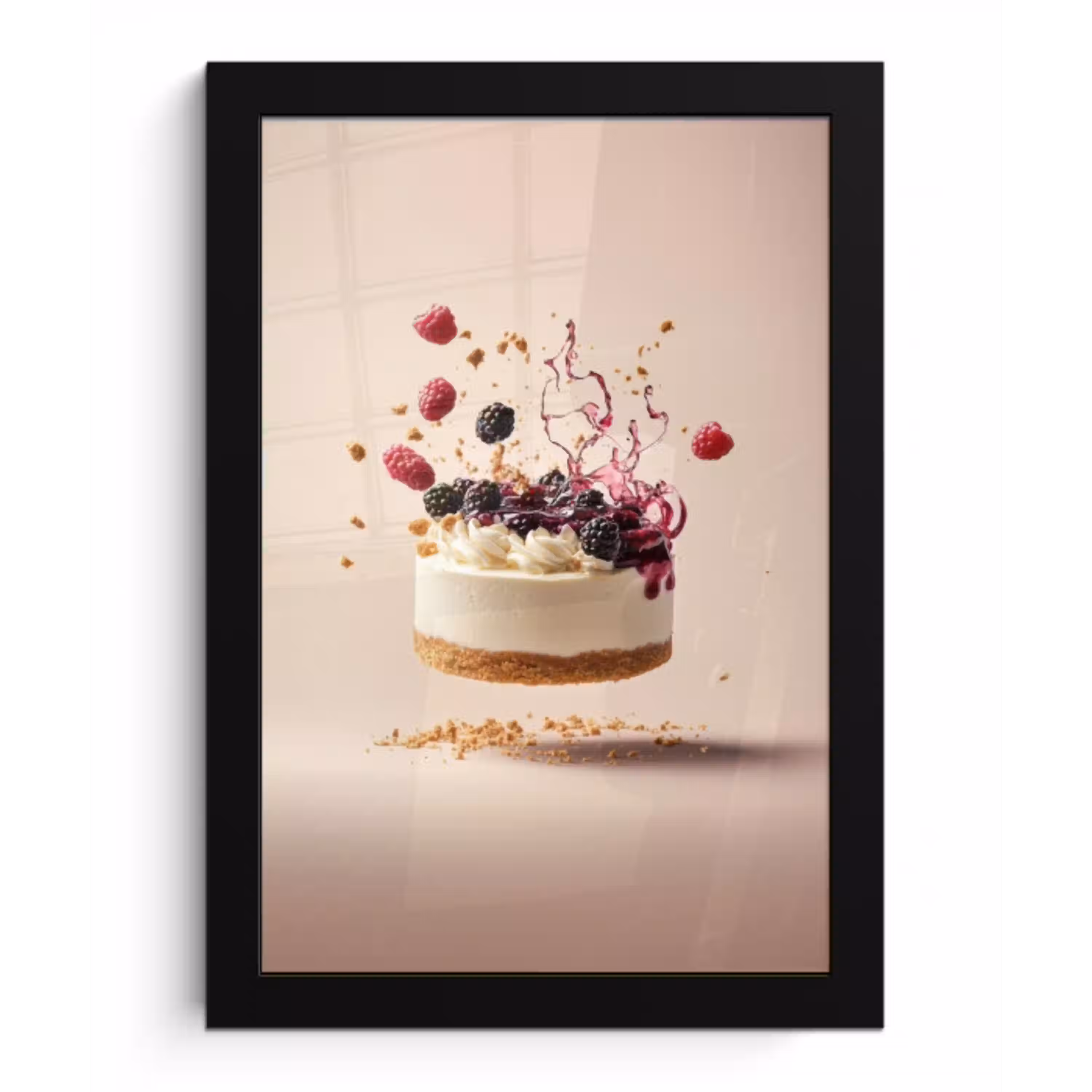 Cheesecake - Eten - Roze - Taart fotolijst zwart zonder passe partout klein -3d