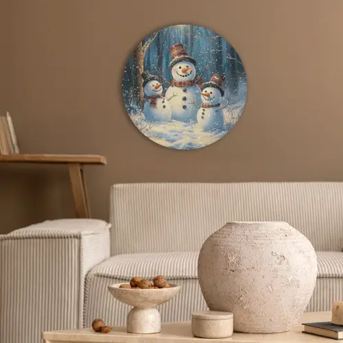 Sneeuwpop - Sneeuw - Winter - Bos Akoestische PET Vilt - Rond klein -sfeer1