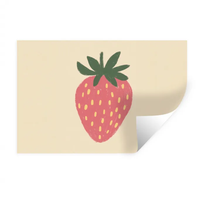 Aardbei - Minimalistisch - Rood - Fruit Muursticker klein -3d