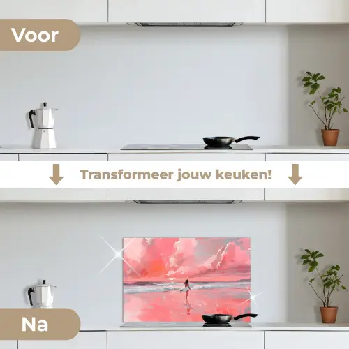 Roze - Surfen - Zee keuken achterwand spatscherm klein -voor_na_NL