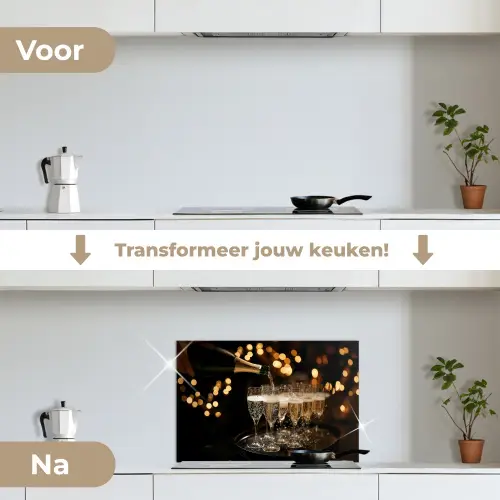 Lichtjes - Champagne - Dienblad - Glazen keuken achterwand spatscherm klein -voor_na_NL