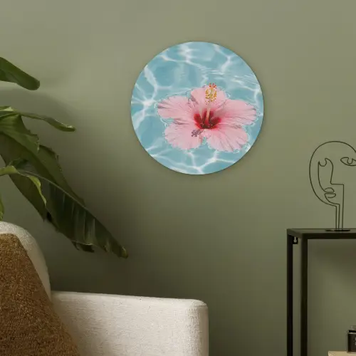 Hibiscus - Water - Roze Akoestische PET Vilt - Rond klein -sfeer2