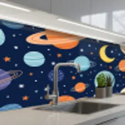 Ruimte - Planeten - Kleurrijk keuken achterwand 2 middel -3d_schuin