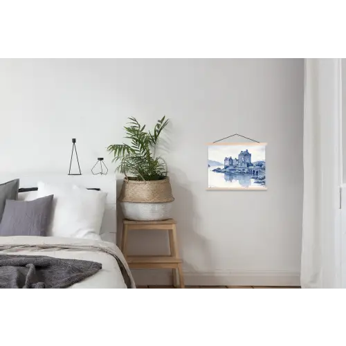 Schots - Kasteel - Blauw - Aquarel textielposter latten blank klein -woonkamer