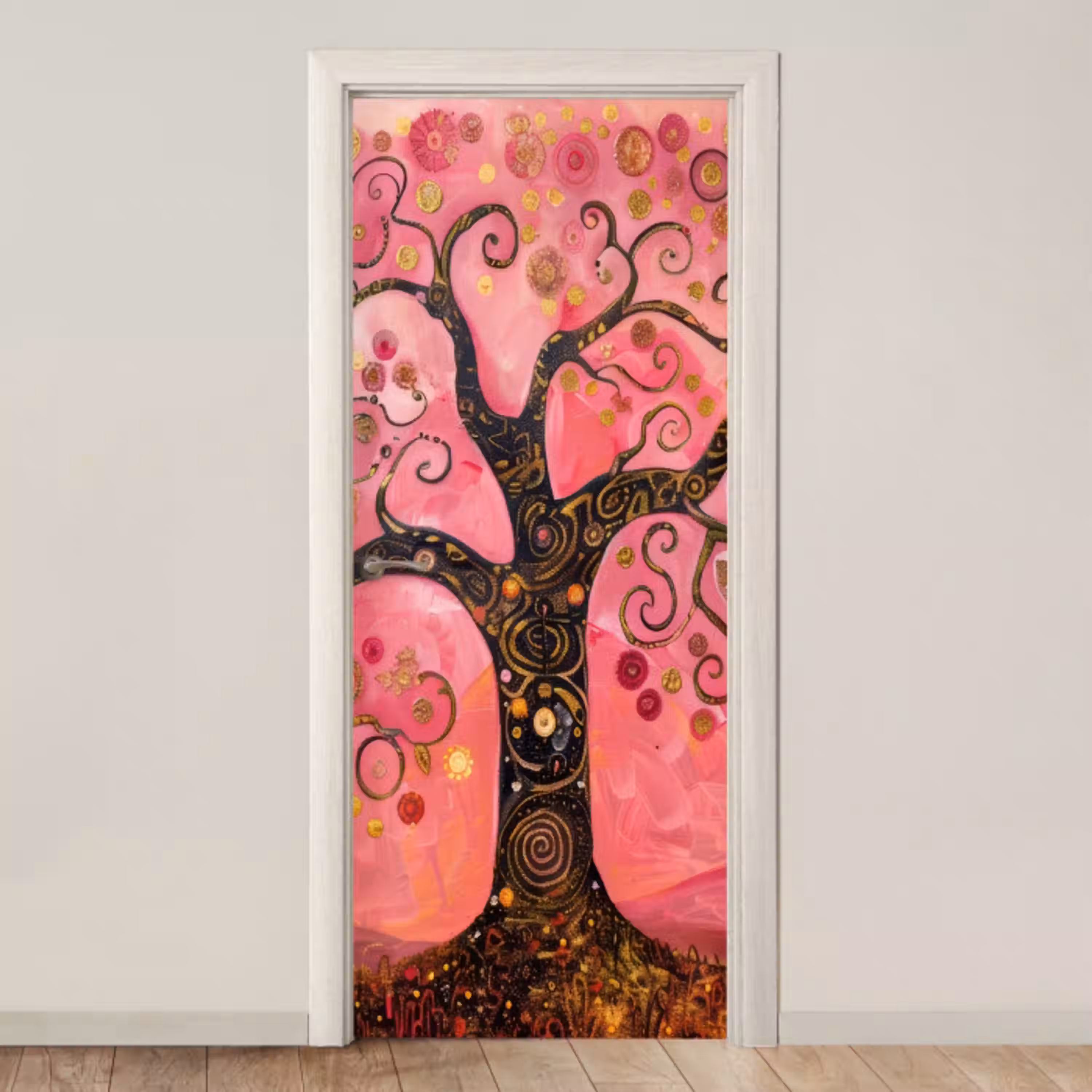 Boom - Levensboom - Roze - Goud deurposter klein -3d_beige