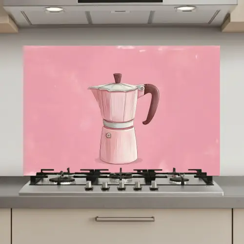 Roze - Mokkapot - Illustratie - Koffie keuken achterwand spatscherm klein -3d_website