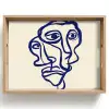 Lijntekening - Overlappende gezichten - Donkerblauw Dienblad Rechthoek middel -z3d_shopping
