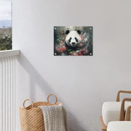 Panda - Wilde dieren - Bloemen - Natuur tuinposter los doek klein -sfeer8