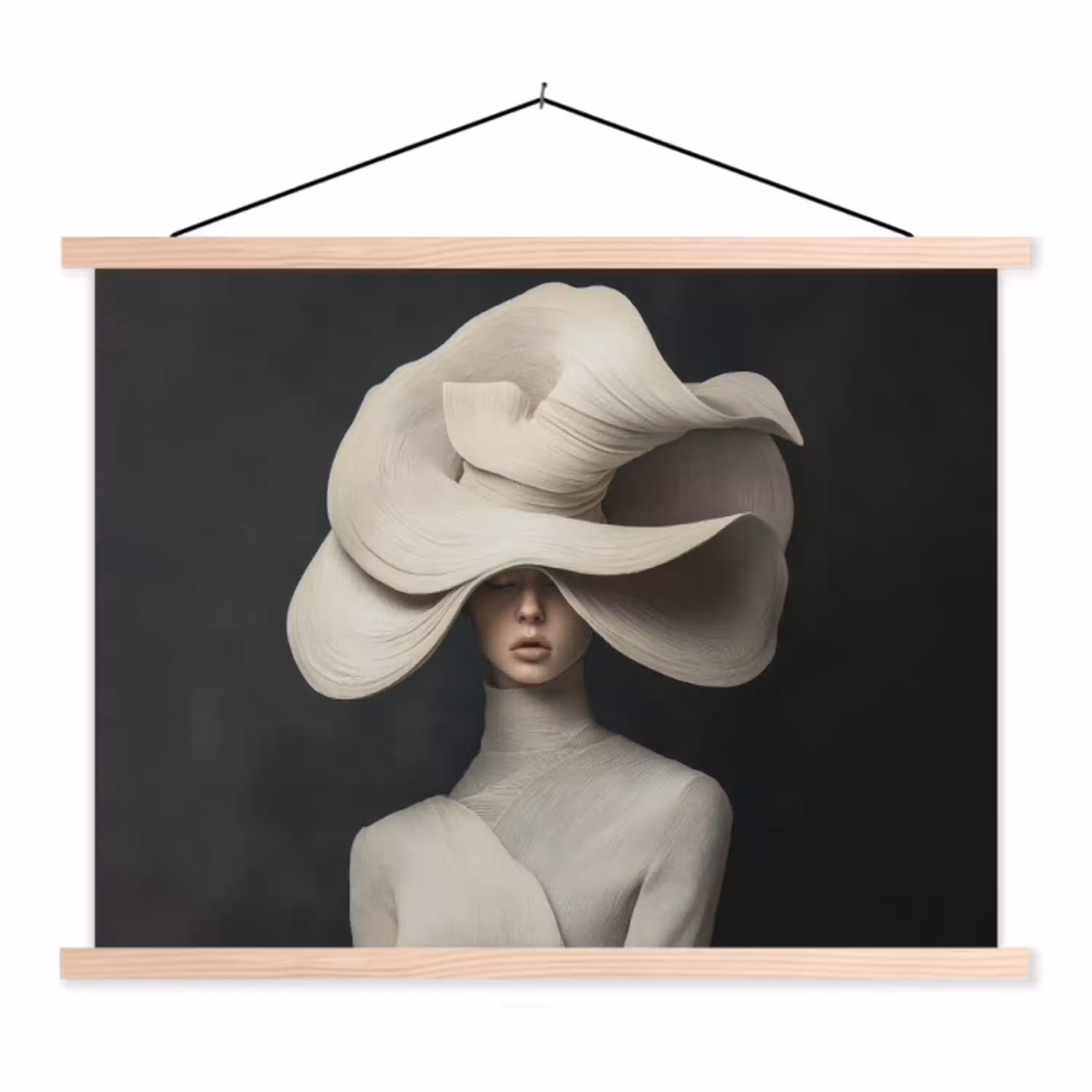 Modern - Vrouw - Hoed textielposter latten blank klein -3d