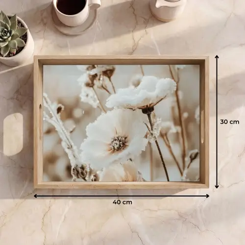 Bloemen - Winter - Wit - Sneeuw - Beige Dienblad Rechthoek middel -USP_Formaat