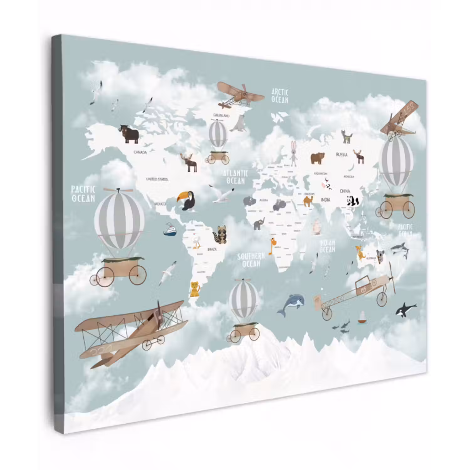 Leinwandbild - Weltkarte - Kind - Flugzeug
