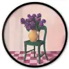 Stoel - Vaas - Bloemen - Geblokt Fotolijst rond zonder passe partout klein -3d