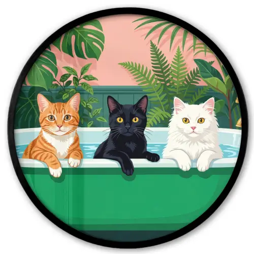 Badkamer - Kattenparade - Kleurrijk Fotolijst rond zonder passe partout klein -3d