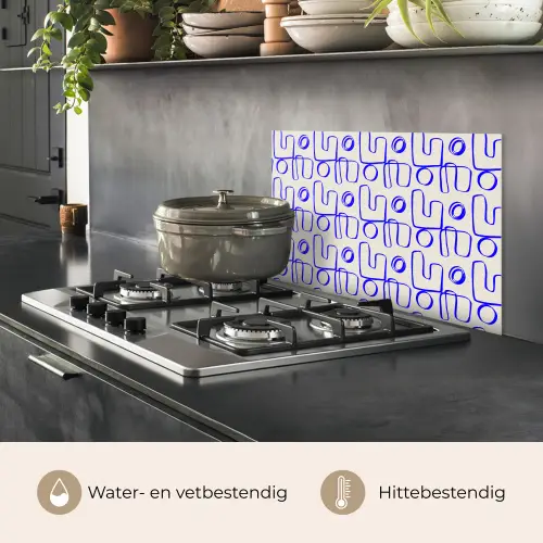 Blauw - Patroon - Beige - Abstract keuken achterwand spatscherm klein 900 -usp_NL