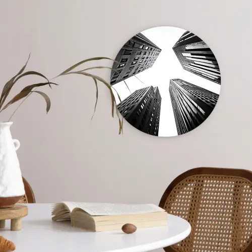 Gebouwen - Lucht - Zwart Wandcirkel plexiglas klein -sfeer4