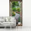 Doorkijk - Bloemen - Tuinpad - Natuur - Raam fotobehang vinyl groot -woonkamer