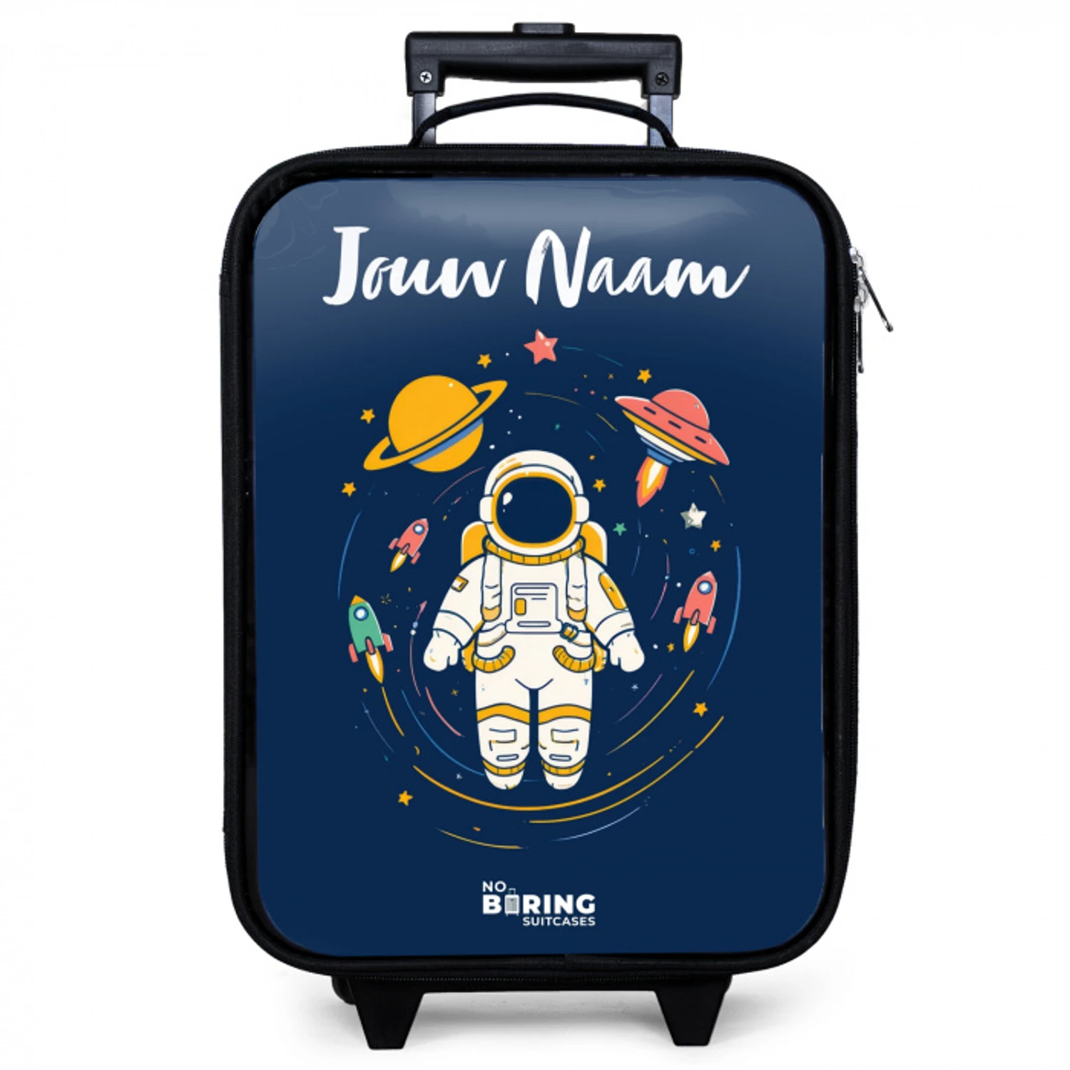 Astronaut - Planeet - Sterren - Raket Kinderkoffer - Zwart klein -zzz_website3d