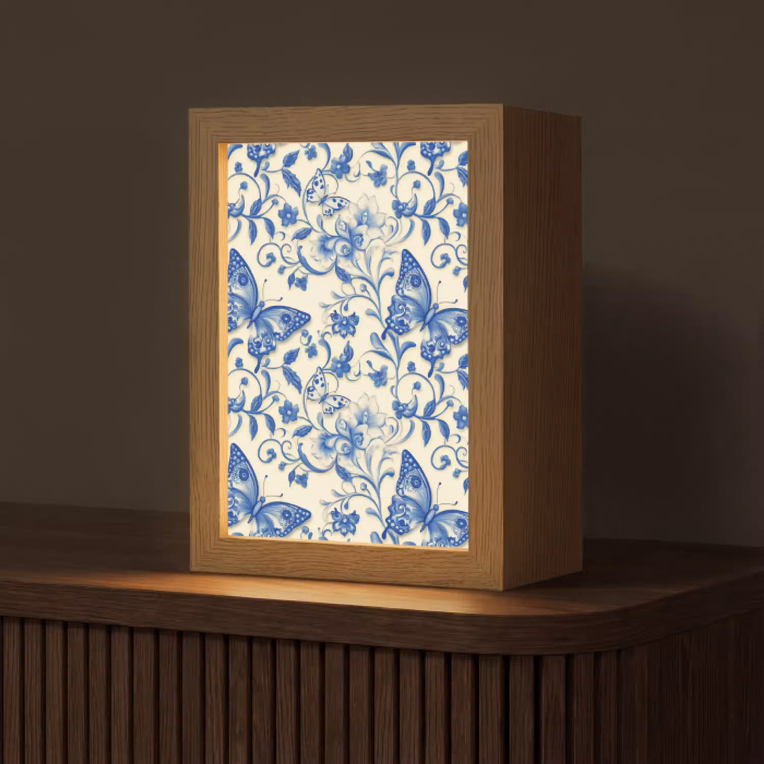 Vlinders - Bloemen - Blauw - Botanisch Light Box met kabel (Tafellamp) klein 925 -z3d_website