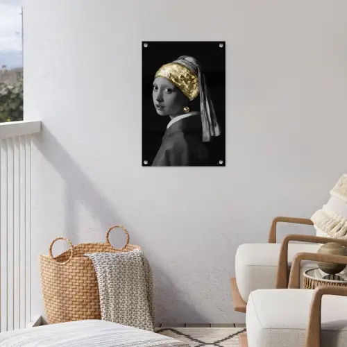 Meisje met de parel - Johannes Vermeer - Goud tuinposter los doek klein -sfeer8