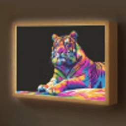Tijger - Kleurrijk - Dieren - Zwart - Neon Light Box met batterij (Wandlamp kind) middel -z3d_website