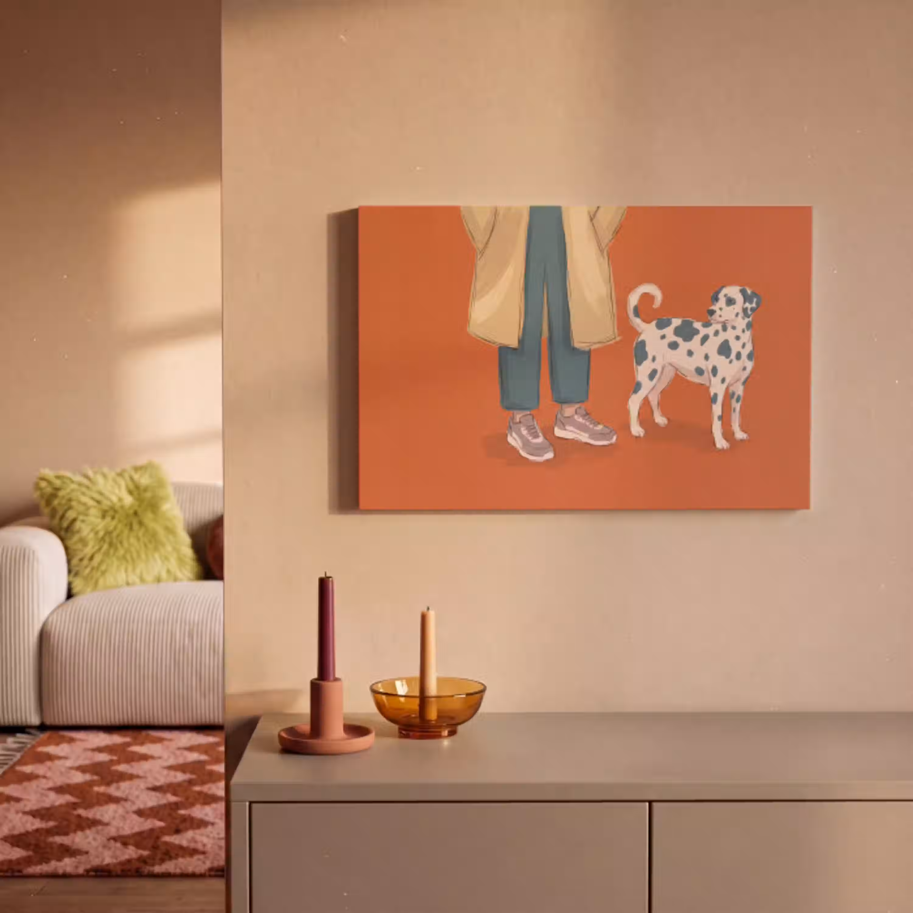 Persoon - Hond - Dieren - Illustratie - Modern canvas 2cm klein -sfeer1