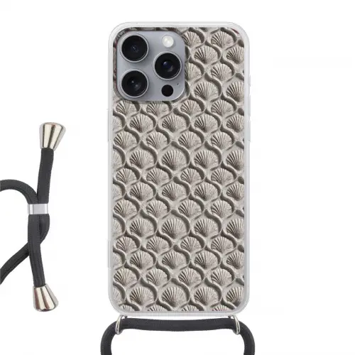 Zand - Schelpenvorm - Grijs Hoesje iPhone 16 Pro Max met koord klein 804 -3d